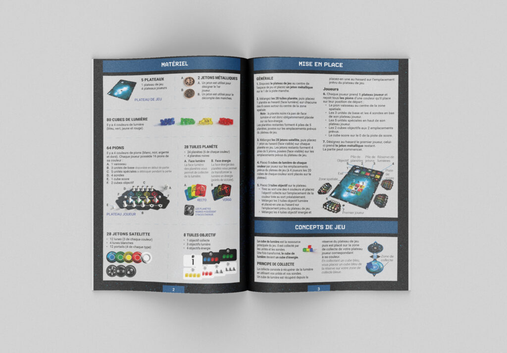 Livret de règle pour jeux de société page 2 et 3.