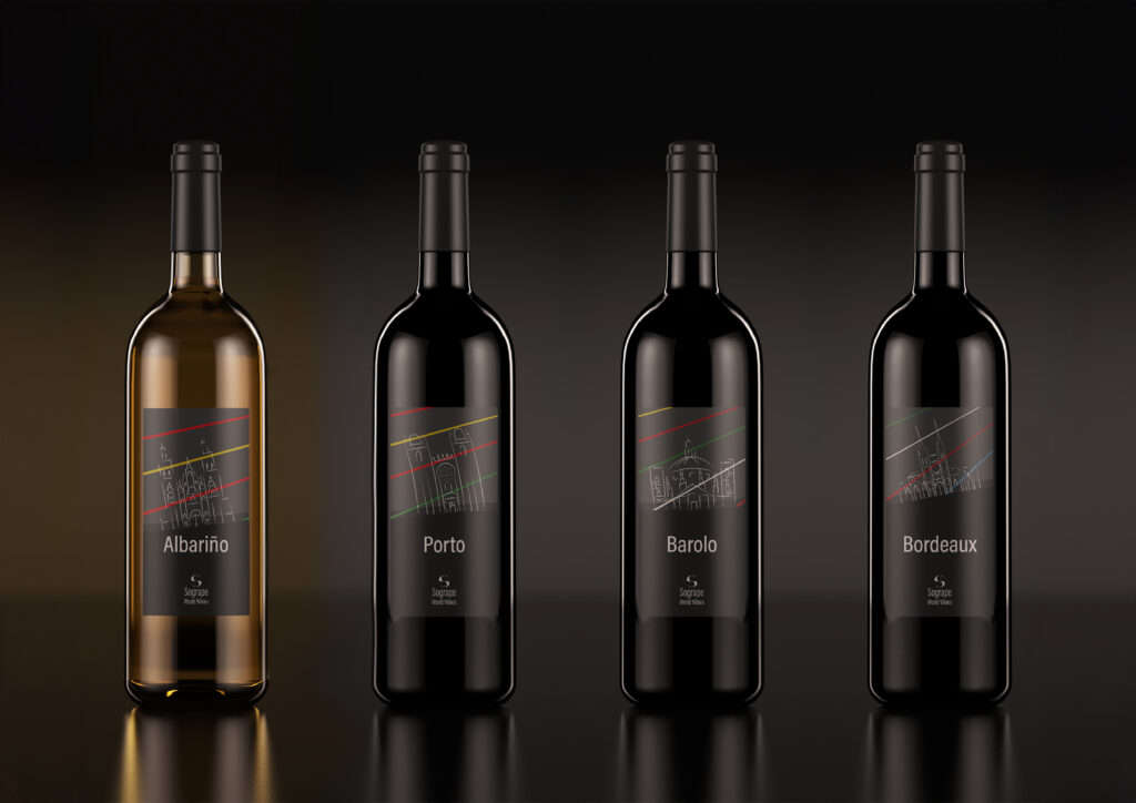 quatre bouteilles de vin côte à côte